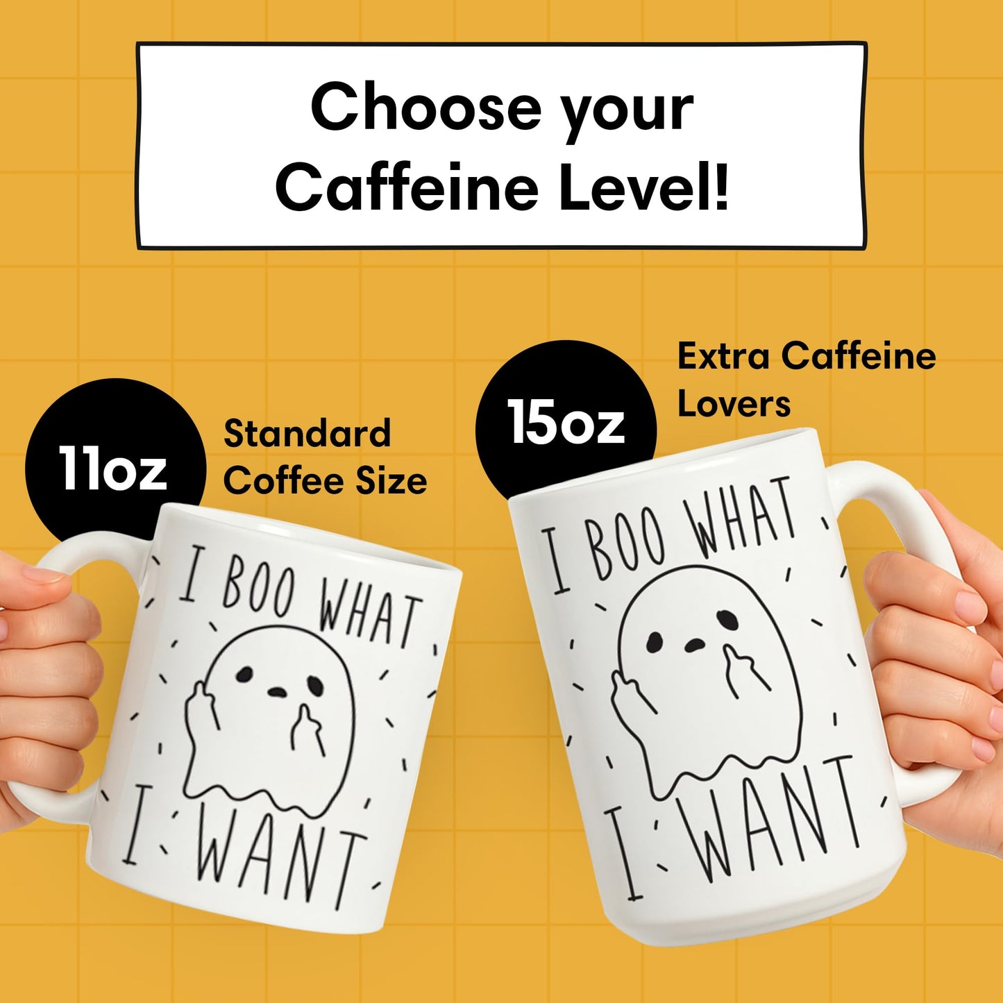 LookHUMAN Cute Ghost Halloween Coffee Mug | Spooky Vibes Cute Mugs for Men & Women, Double-Sided Print White Ceramic Coffee Cups, Dishwasher & Microwave Safe, Novelty Gift | Ghostface Cup, 11 oz