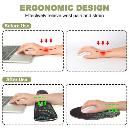 Ergonomic Mouse Pad with Wrist Rest and Keyboard Wrist Rest, Memory Foam Wrist Rest for Computer Keyboard, Easy Typing, Pain Relief, Mouse Pad Wrist Support for Gaming,Office, Laptop, Black Flower