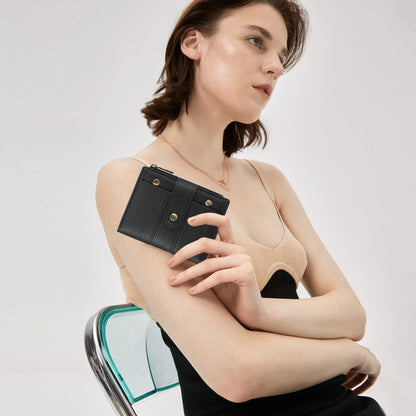 GOIACII Small Women's Wallet Ladies Credit Card Holder with 4 ID Windows & Zip Coin Pocket RFID Blocking Leather