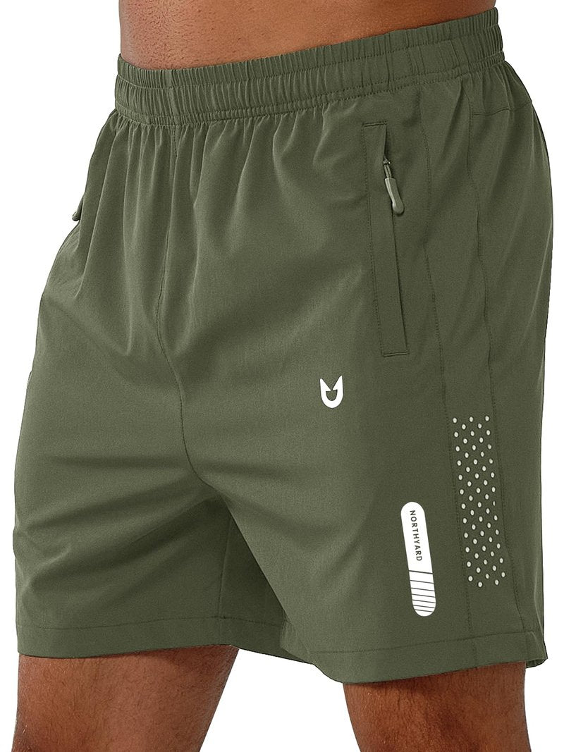 NORTHYARD Men's Athletic Running Shorts Gym Workout 7"/9"/5" Quick Dry Lightweight Sports Basketball Tennis 3 Zipper Pockets ARMYGREEN-5inch 4XL
