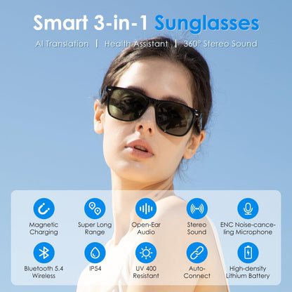 GetD AI Glasses for Men & Women, Smart Glasses Powered by ChatGPT, AI Real-time Translation with 145 Languages, 11H Music Play, Bluetooth Glasses with Photochromic Lens for Daily Use, Travel