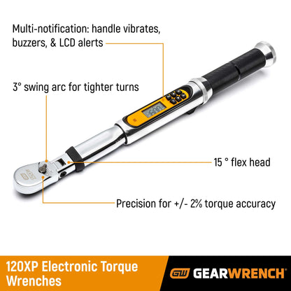 GEARWRENCH 1/2" Drive 120XP Flex Head Electronic Torque Wrench with Angle - 85196
