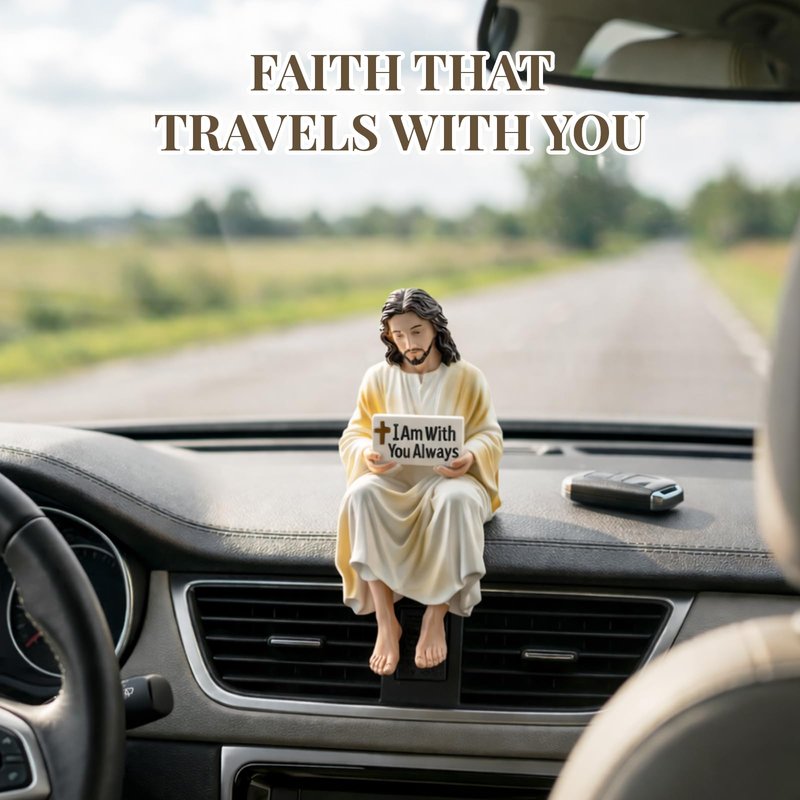 Daily Partner I Am with You Always Jesus Statue, Catholic Religious Statue Resin Decor for Home or Car Dashboard, Christian Inspirational Faith Gifts, Desk Figurine Decor (2PC, L)
