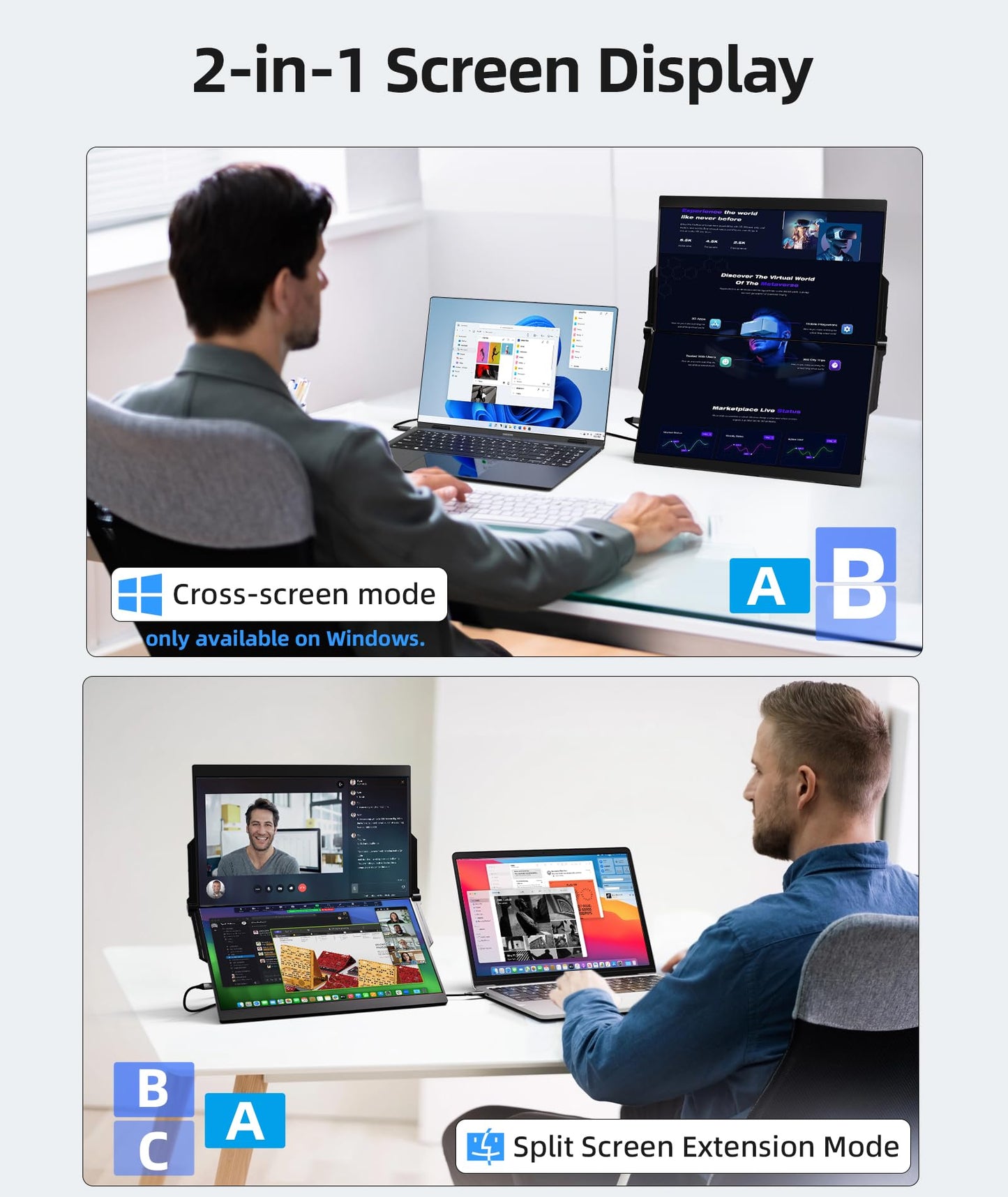 Ingnok Portable Monitor, 18.5 Inch FHD 1080P 100% sRGB Laptop Screen Extender USB C HDMI Portable Gaming Monitor w/Smart Cover & Speakers, External Monitor for Laptop Mac PC
