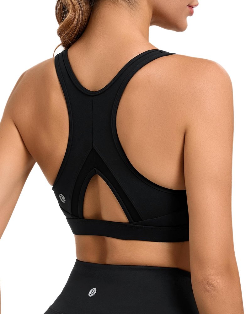 RUNNING GIRL Sports Bras for Women High Support Moulded Cup High Impact Sports Bras Racerback Workout Running Yoga Bra(WX3045 Black L)