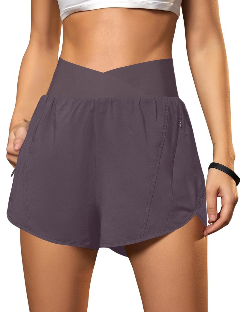 Blooming Jelly Women's Workout Shorts Athletic Running Casual Summer Quick Dry Gym Active Shorts with Zipper Pocket (Coffee,Large)