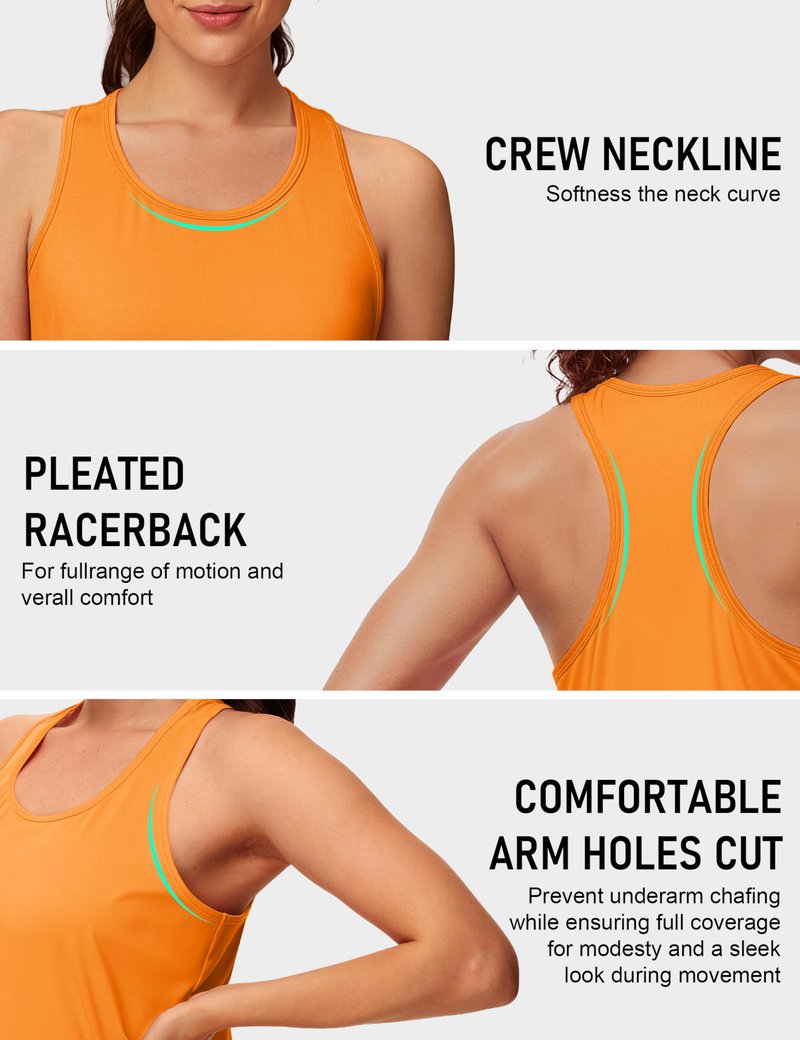 MAGCOMSEN 2 Pack Exercise Tank Tops for Women Moisture Wicking Shirts Razor Back Tanks Yoga Workout Top Gray+Orange M