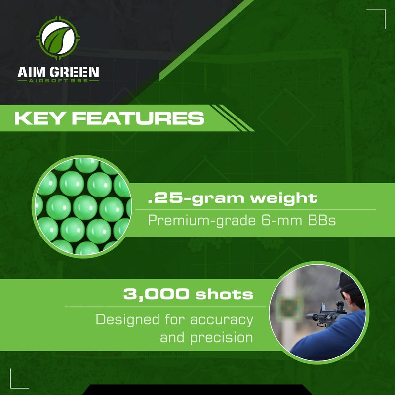 Aim Green Tracer Biodegradable Airsoft BBS, Glow-in-The-Dark BBS, 3,000 Count, .25 Grams