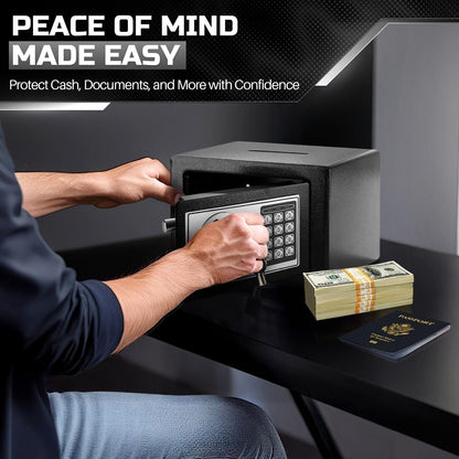 Flexzion Electronic Drop Safe Box with Digital Combination Lock - Cash Safe for Cabinets, Home & Office Security (9"x7"x7"), Black