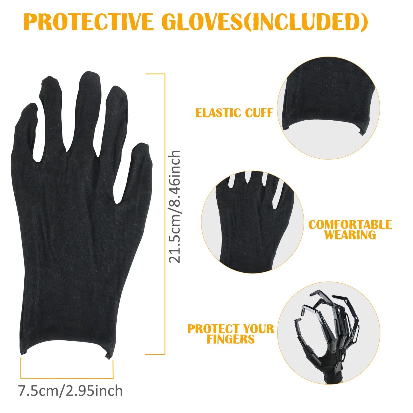 Magoog Halloween Articulated Fingers with Gloves, Articulated Finger Extensions, Scary Skeleton Bone Claw Hand, 3D Printed Novelty Props for Cosplay, Fits Most Fingers Sizes, White