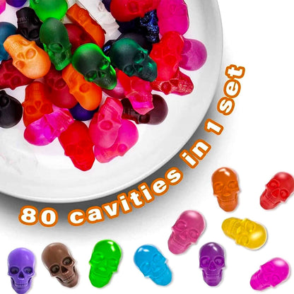 Gummy Skull Candy Molds Silicone, 4 Pack Mini Skull Gummie Chocolate Mold Halloween Spider Witch Hat Pumpkin Candy Gummy Mold with 4 Droppers for Chocolate, Candy, Jelly, Ice Cube, Dog Treat (Brown)
