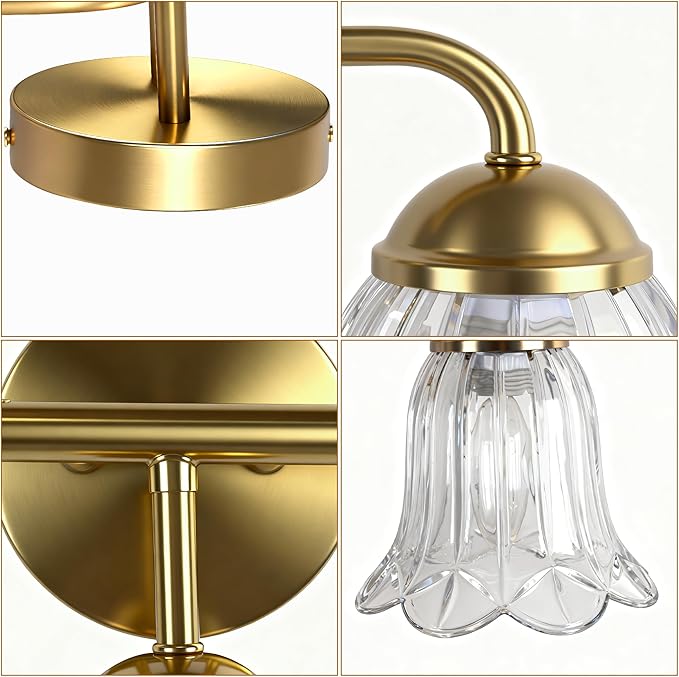 3-Lights Bathroom Vanity Light, Gold Vintage Bathroom Light Fixtures, Matte Antique Brass Finish with Crystal Glass Shade, Wall Sconces Lighting for Living Room, Bedroom, Hallway（E12 Base）