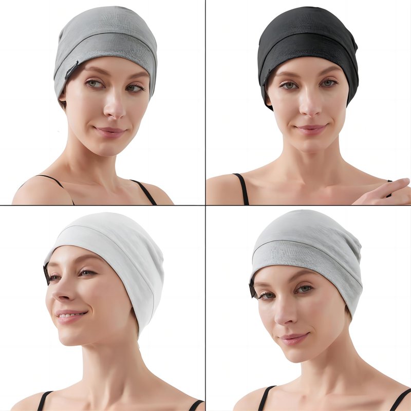Headshion Cotton Skull Caps for Men Women,4-Pack Lightweight Beanie Sleep Caps Chemo Headwear 4 Grey