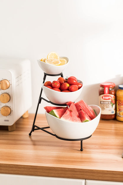 3 Tier Serving Tray, Chip and Dip Serving Set Oval Serving Bowl Set Serving Dish for Entertaining, Halloween, Thanksgiving, Christmas, Dessert, Appetizer, Candy, Vegetable, Black