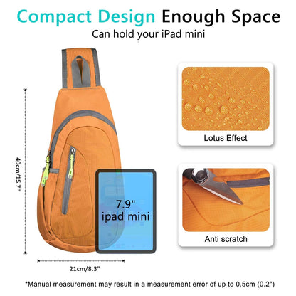 TITECOUGO Shoulder Bag Small Backpack Sling Bag for Women Men Gym Cross Body Running Rucksack Work Healthy Back Bag Chest Bags Crossbody Backpacks Daypack Camp Day Packs Sports Lightweight Orange
