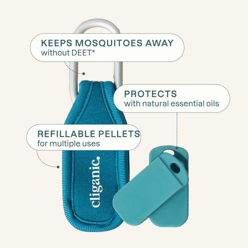 Cliganic Mosquito Repellent Pack (1 Clip + 2 Refill Pellets) - Natural DEET-Free, Essential Oil Infused, Summer Essentials, Beach Accessories, Hiking & Camping