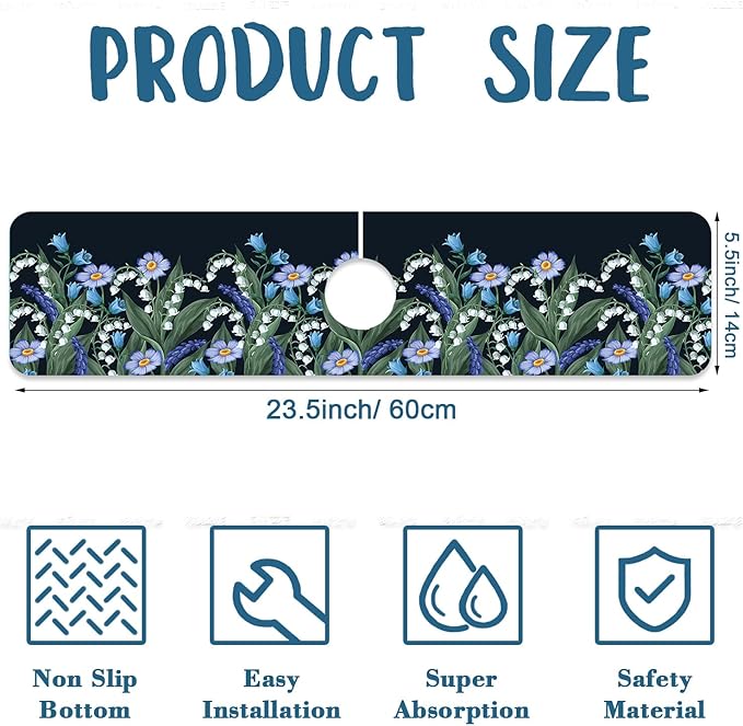 Blooming Lilies Sink Splash Guard Valley Lilies Flowers Faucet Absorbing Mat