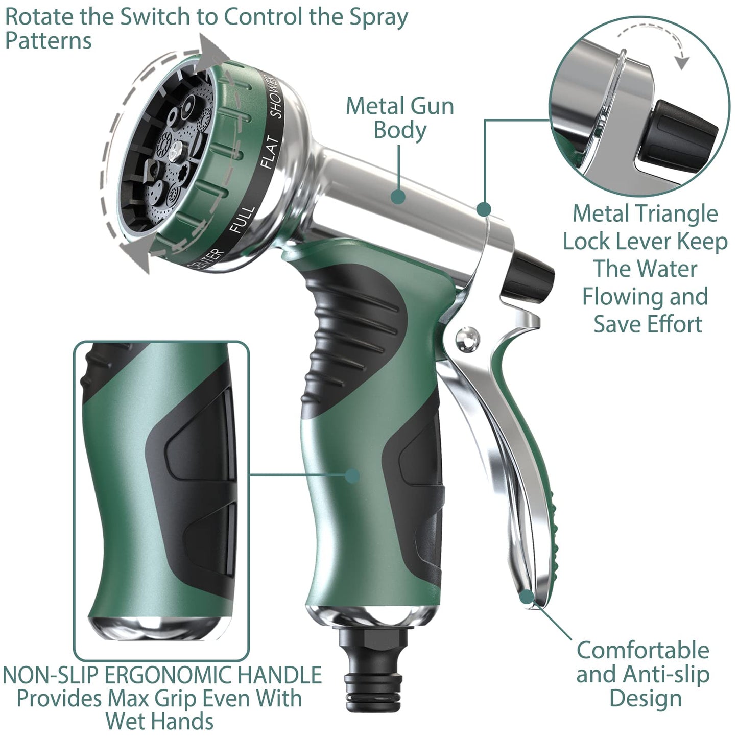 Hose Pipe Spray Gun Metal Garden Hose Nozzle with 9 Patterns Garden Hose Spray Gun for Hose Pipe for Watering Plants Washing Cars Pets