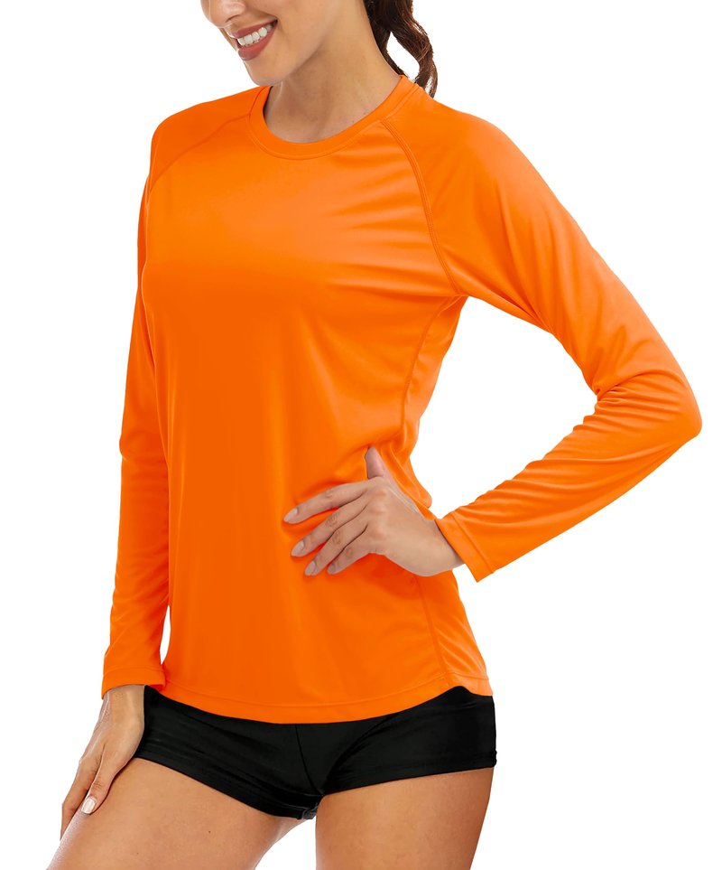 Rash Guard Shirts for Women Long Sleeve Athletic Summer Shirts for Women UPF 50+ Sun Protection Shirts Running Tee Shirts Women Orange