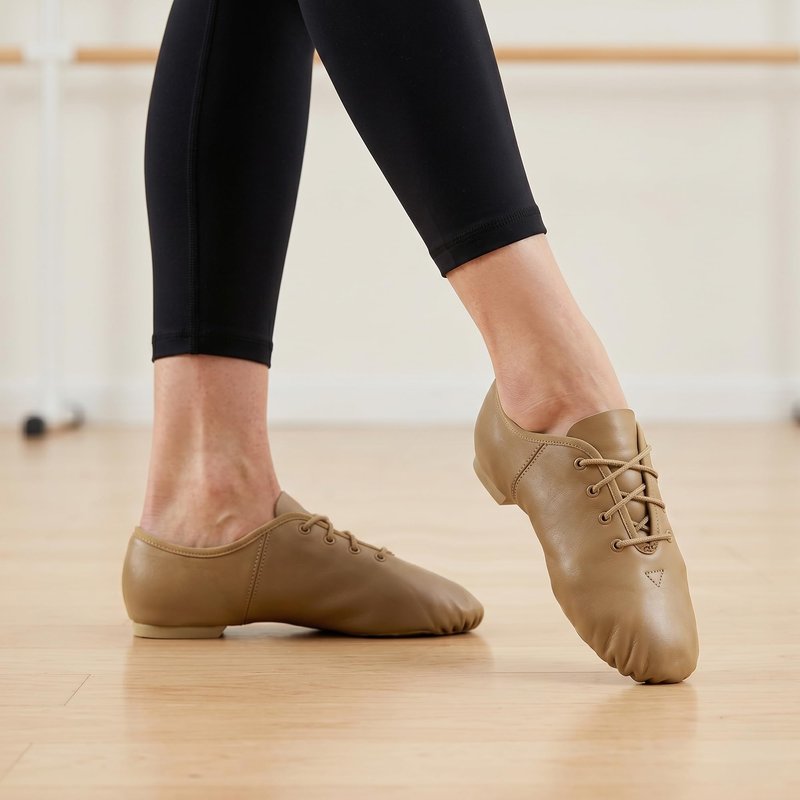 Linodes Leather Lace Up Unisex Jazz Shoe for Women and Men's Dance Shoes Brown 8.5M UPD