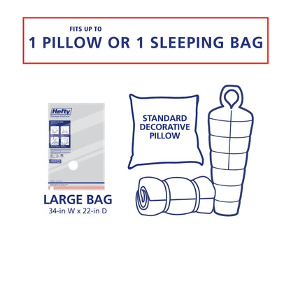 Hefty Shrink-Pak Heavy Duty Vacuum Storage Bags – For Clothes, Pillows, Towels, Blankets & More – Space Saver Vacuum Suction Seal for Home or Travel – 4 Large Bags, 34 x 22 Inches