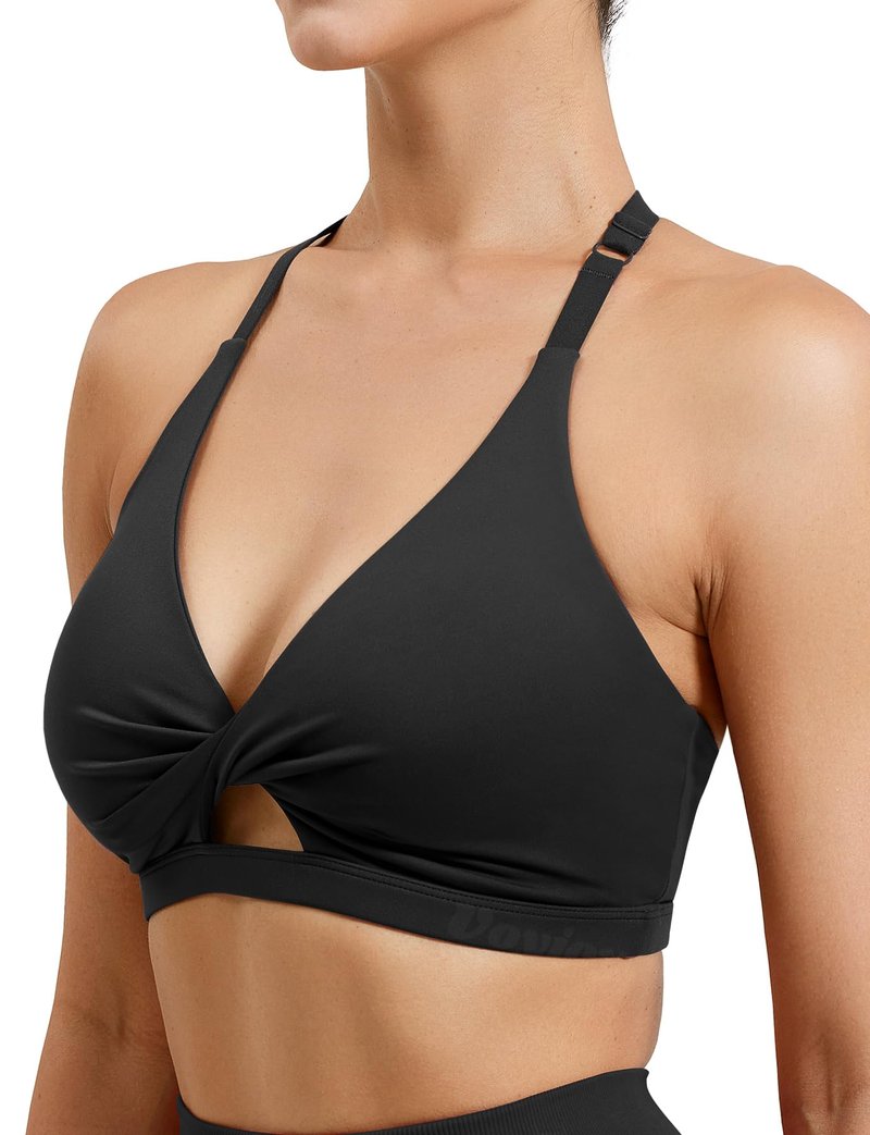 VOYJOY Workout Sports Bras for Women Padded Backless Strappy Fitness Wireless Gym Medium Impact Bra Yoga Crop Top Black L