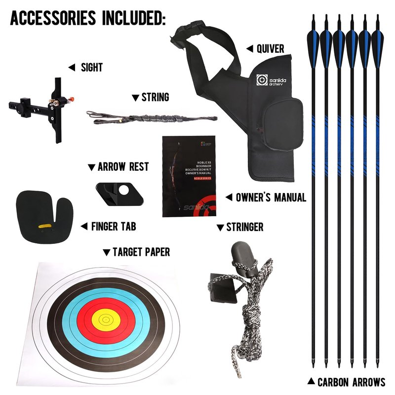 Sanlida Noble Standard Beginner & Intermediate Recurve Bow and Arrows Kit for Adult and Youth, Wooden Takedown Recurve Bow Package for Training, Practice & Competition RH Only (68", 32lbs)