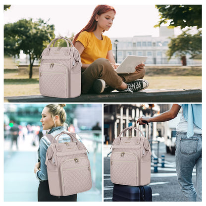 EMPSIGN Laptop Backpack Women 17 Inch, Large Laptop Rucksack Wide Open, College School Backpack with USB Charging Port, Water Repellent Travel Business Work Bag Computer Bookbag for Men, Dusty Pink