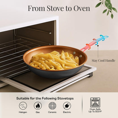 Gotham Steel 9.5 Inch Copper Non Stick Frying Pans, Ceramic Non Toxic Frying Pans Nonstick Skillet Made Without PFOA PFOS, Lightweight, Stay Cool Handle, Oven and Dishwasher Safe