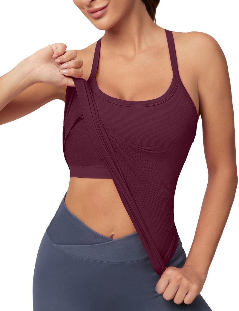 MathCat Workout Tank Tops for Women with Built in Bra, Sleeveless Gym Tops Seamless Racerback Athletic Yoga Shirts Grape