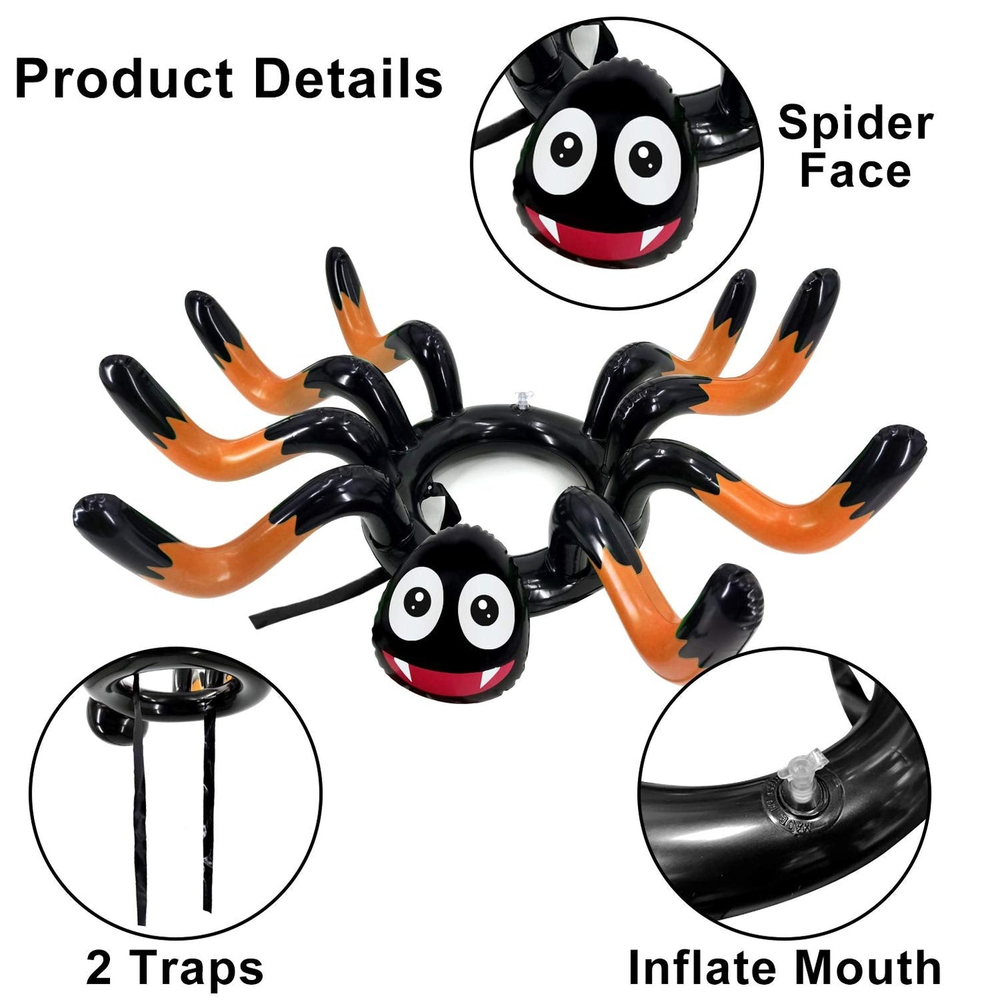 10 PCS Giant Halloween Ring Toss Games Inflatable Spider for Kids Adult Indoor Outdoor Carnival Family Party Games Spider Toys Halloween School Party Favors (2 Giant Spiders, 8 Rings)