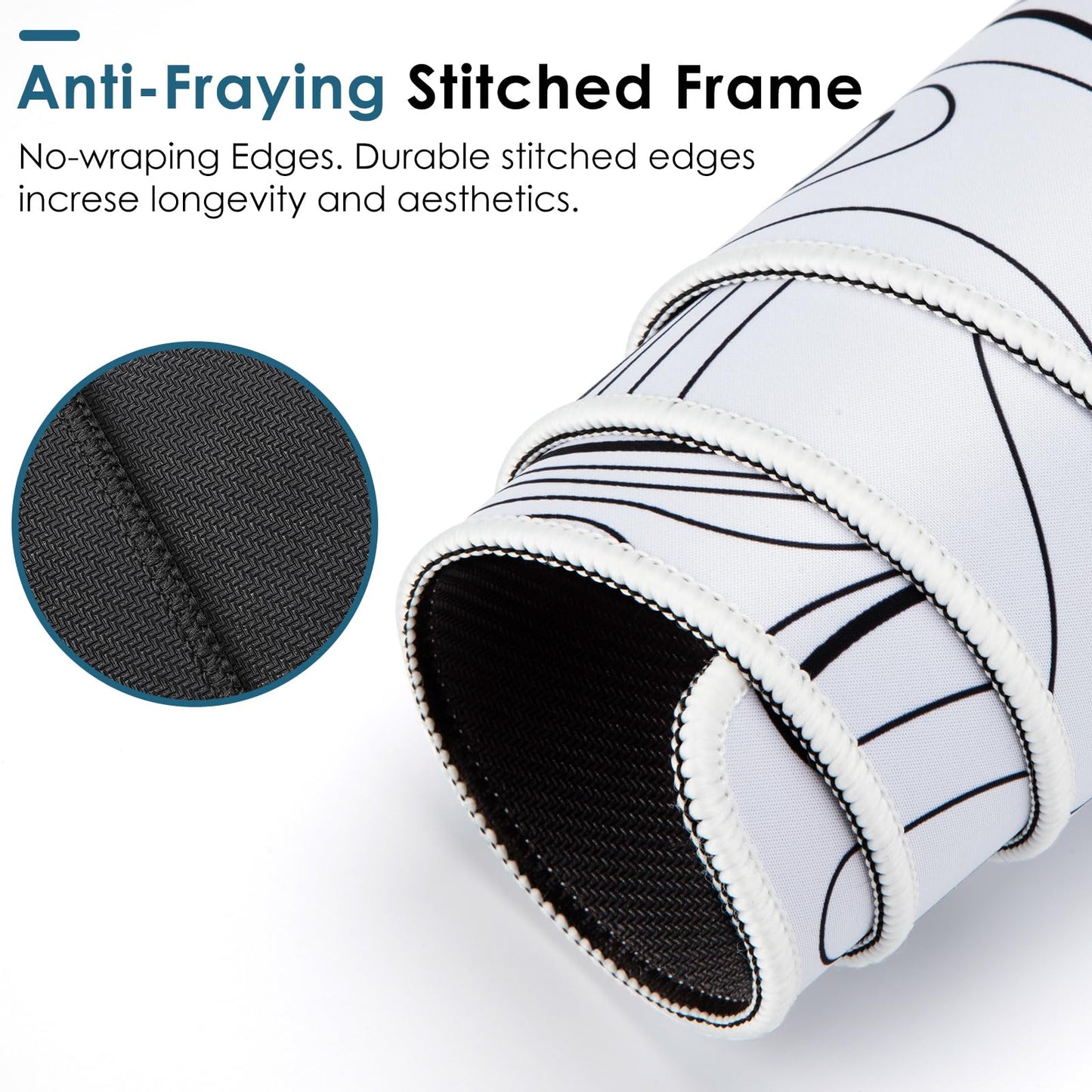 Black and White Large Gaming Mousepad - Extended Contour Topography Mouse Mat for Home and Office,Laptop Keyboard Mat with Non-Slip Rubber Base, Stitched Edges (35.43x15.75 x0.12, Not Waterproof)