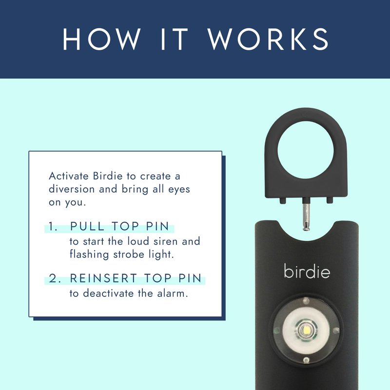 She’s Birdie–The Original Personal Safety Alarm for Women by Women–Loud Siren, Strobe Light and Key Chain in a Variety of Colors (Charcoal)