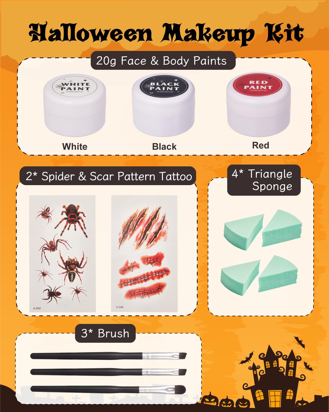 Lictin Halloween Special Effects SFX Zombie Makeup Kit, 9 Colors Bruise Makeup Face Body Painting Palette with Scar Wax, Fake Blood Spray & Gel, Vampire Skeleton Clown Makeup Body Paint (12PCS)