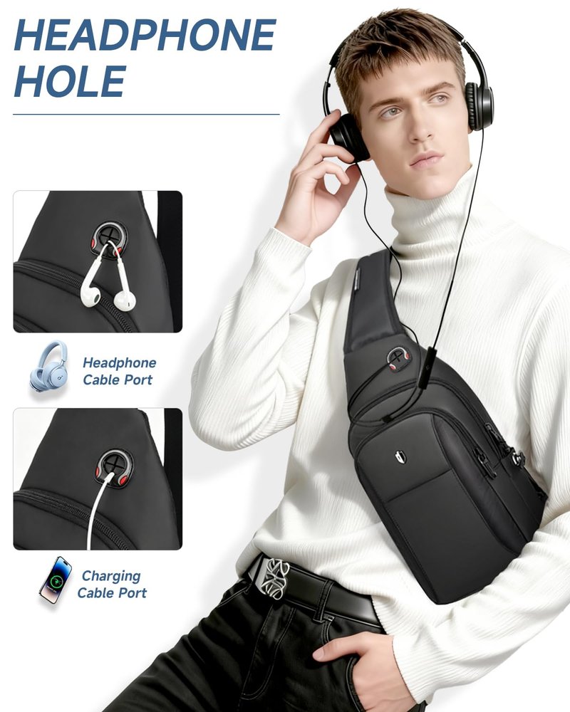 baaob Sling Bag for Men, Anti Theft Crossbody Bag with Lockable Zipper, Water Resistant Chest Bag Fits 11” iPad & Switch 2, Lightweight Sling Backpack for Travel, Work & Commuting