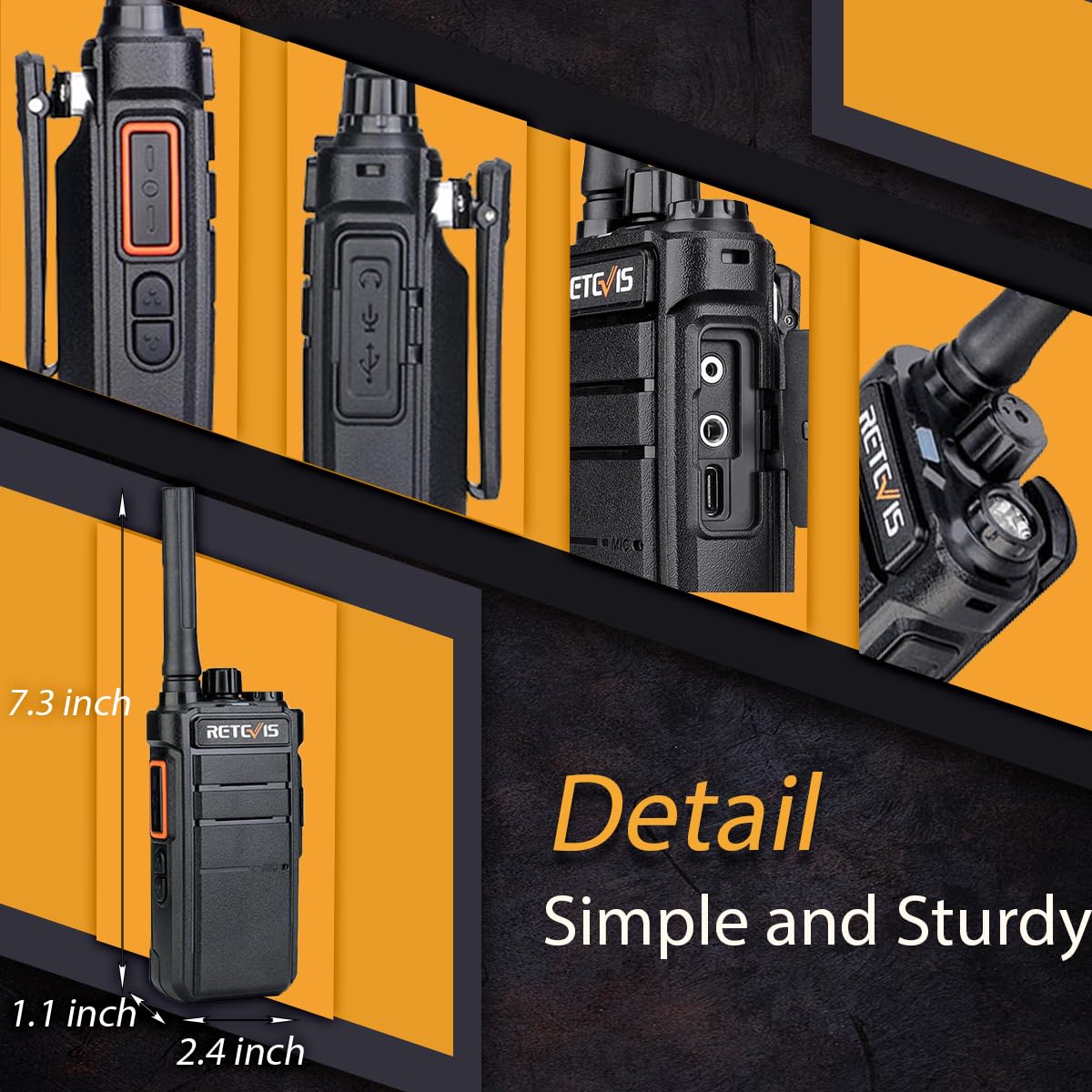 Retevis RB26 Two Way Radio Long Range with Earpiece, Rechargeable Walkie Talkies with 6 Way Charger, 21-Hours, USB-C, Flashlight, GMRS Repeater Capable, 2 Way Radio for Hotel Security Jobsite(6 Pack)