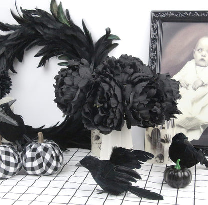 Tinsow Artificial Peony for Home Decoration, 5 Pcs Faux Black Peonies Flowers for Halloween Decoration, Silk Flowers Bouquet,(Black, 5)