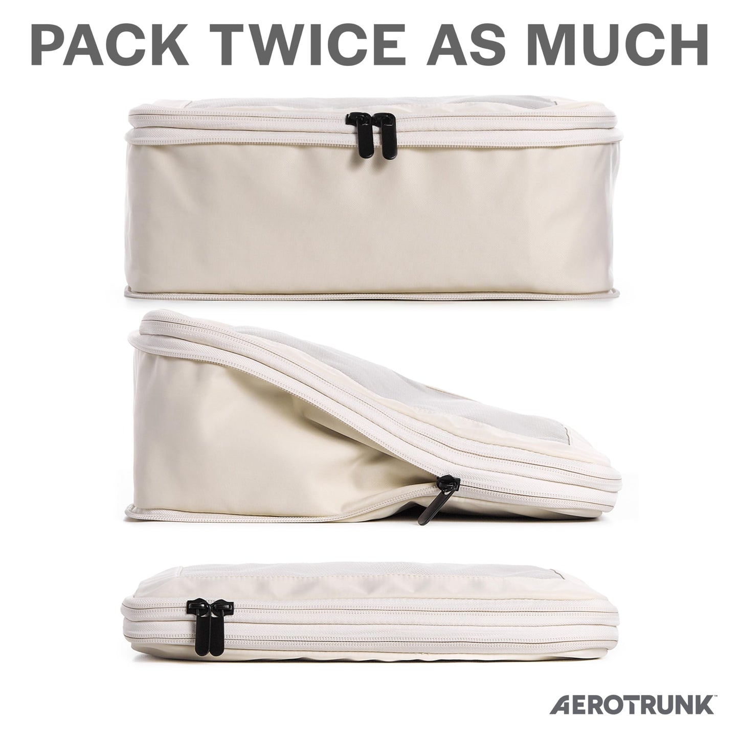 Aerotrunk Compression Packing Cubes for Travel - Luggage Organizer Bags - Double Zipper Packing Cubes for Suitcases (4-Pack, Beige)