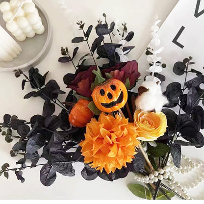 Halloween Artificial Flower, Black Eucalyptus Stems Leaves Branches Fake Flower Arrangement Farmhouse Decor (Black) 6Pcs