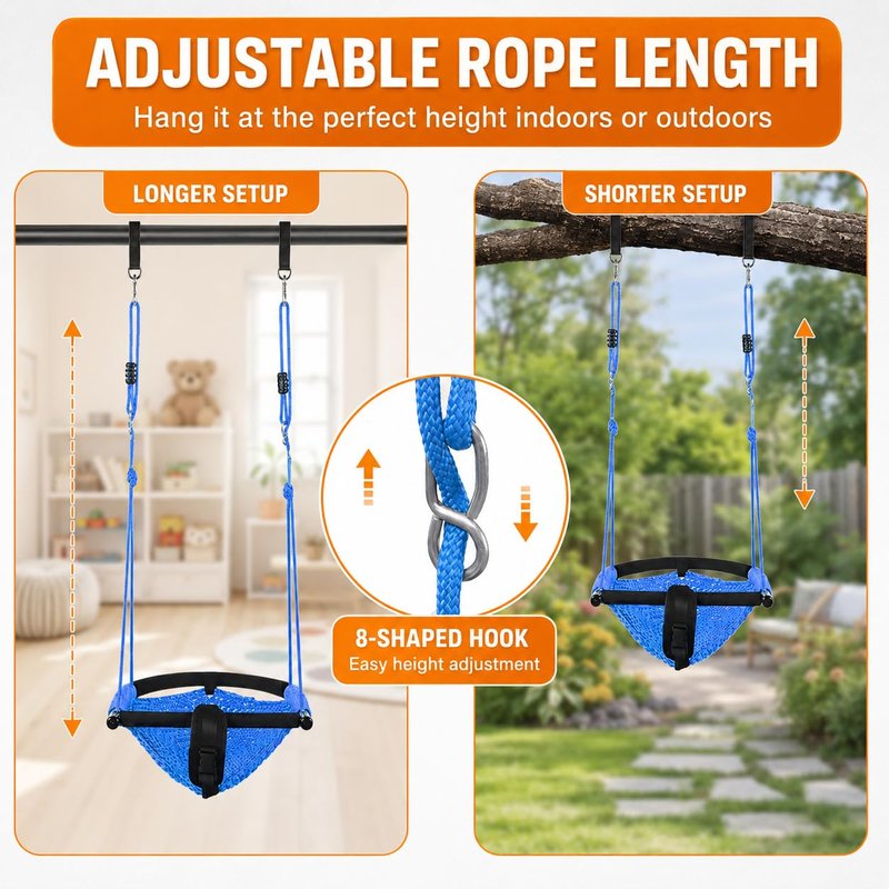 Kids Swing Seats Indoor Hand-Made Net Swing with Adjustable Rope Tree Swings for Kid Child Backyard Playground Swings Outside Indoor