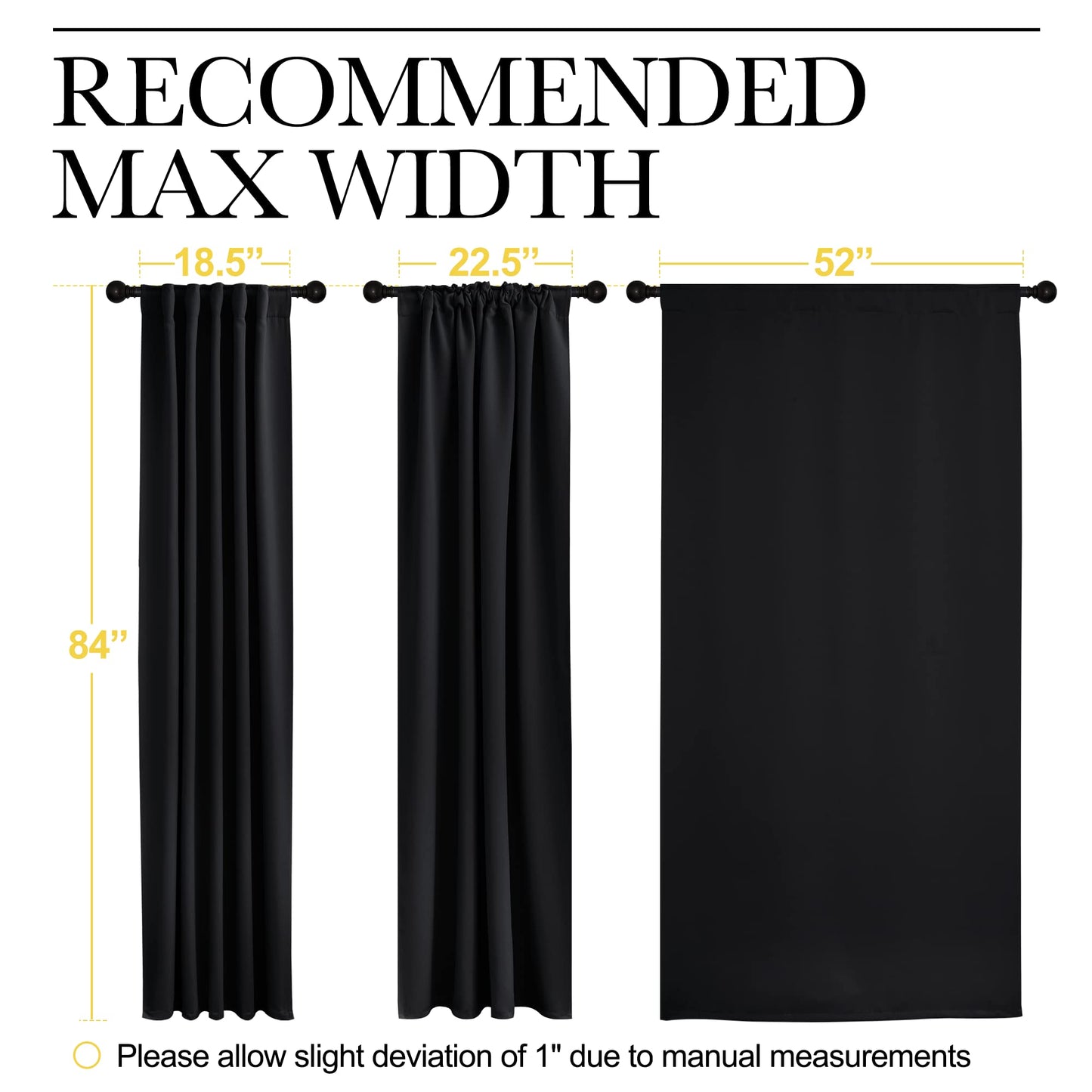 NICETOWN Halloween Black Blackout Living Room Curtains 84 inches Long, Black Out Curtain Panels for Bedroom - (Black Color) W52 x L84, 1 Pair, Thermal Insulated Blackout Draperies Window Treatment