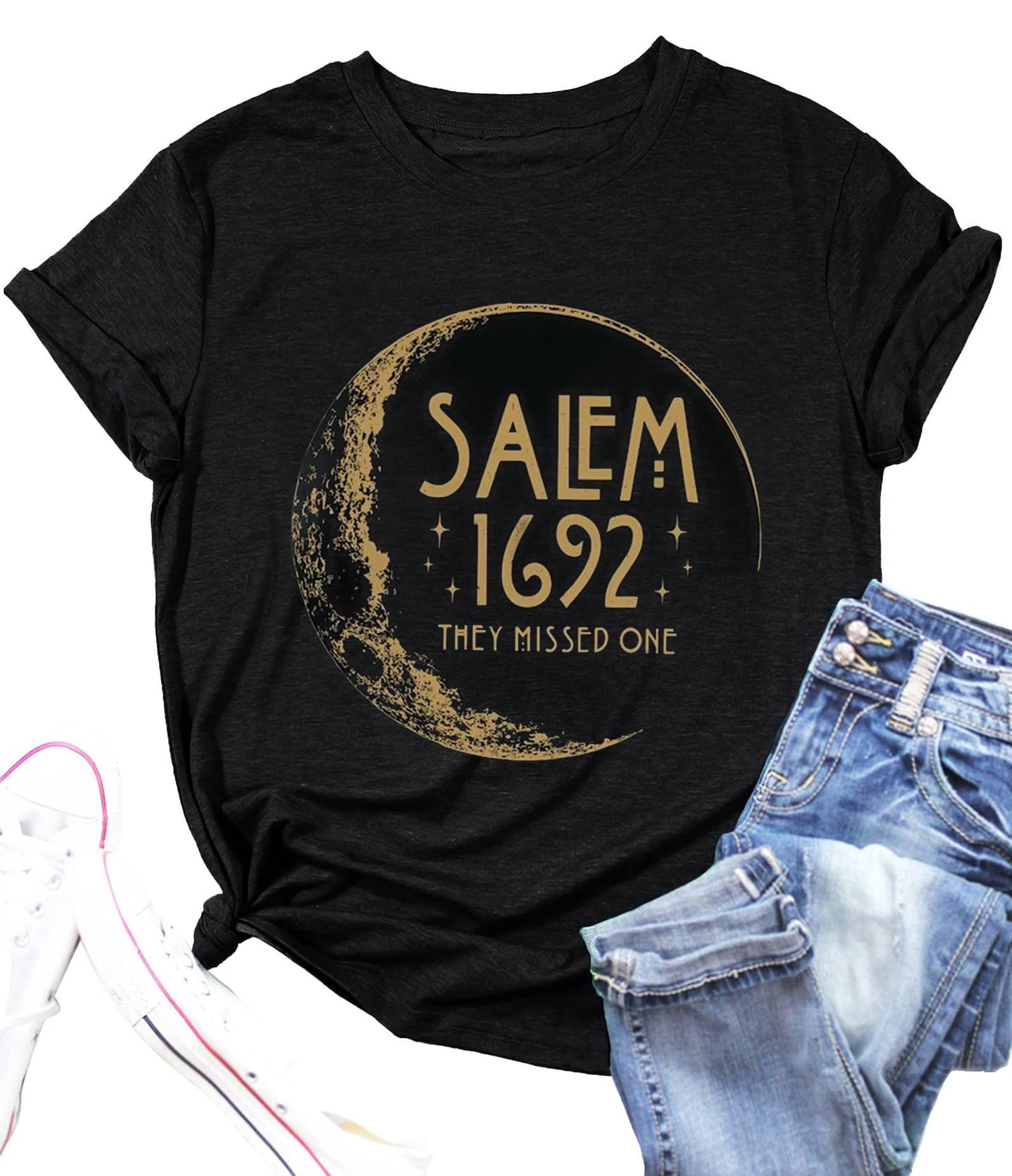 Fall Shirt for Women 1692 They Missed One Letter Print Halloween Witch T Shirts Casual Tops Fall Tee(HW-07BK,X-Large)
