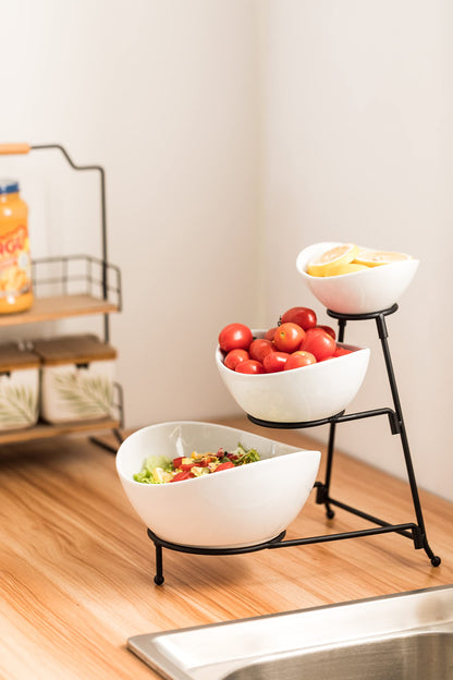 3 Tier Serving Tray, Chip and Dip Serving Set Oval Serving Bowl Set Serving Dish for Entertaining, Halloween, Thanksgiving, Christmas, Dessert, Appetizer, Candy, Vegetable, Black