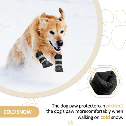 Anti-Slip Dog Shoes with Reflective Straps, High Dog Boots Waterproof, Wear-resistant Leather Rubber Sole Dogs Paw Protector for Small Medium Large Dogs 4 Pcs(L, Black)
