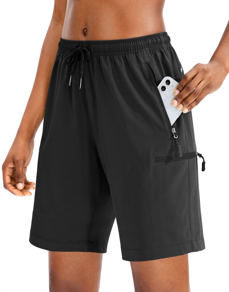 SANTINY Women's 5''/ 7''/9'' Hiking Cargo Shorts Quick Dry Lightweight Summer Shorts for Women Athletic Golf Zipper Pockets(Black_3XL)