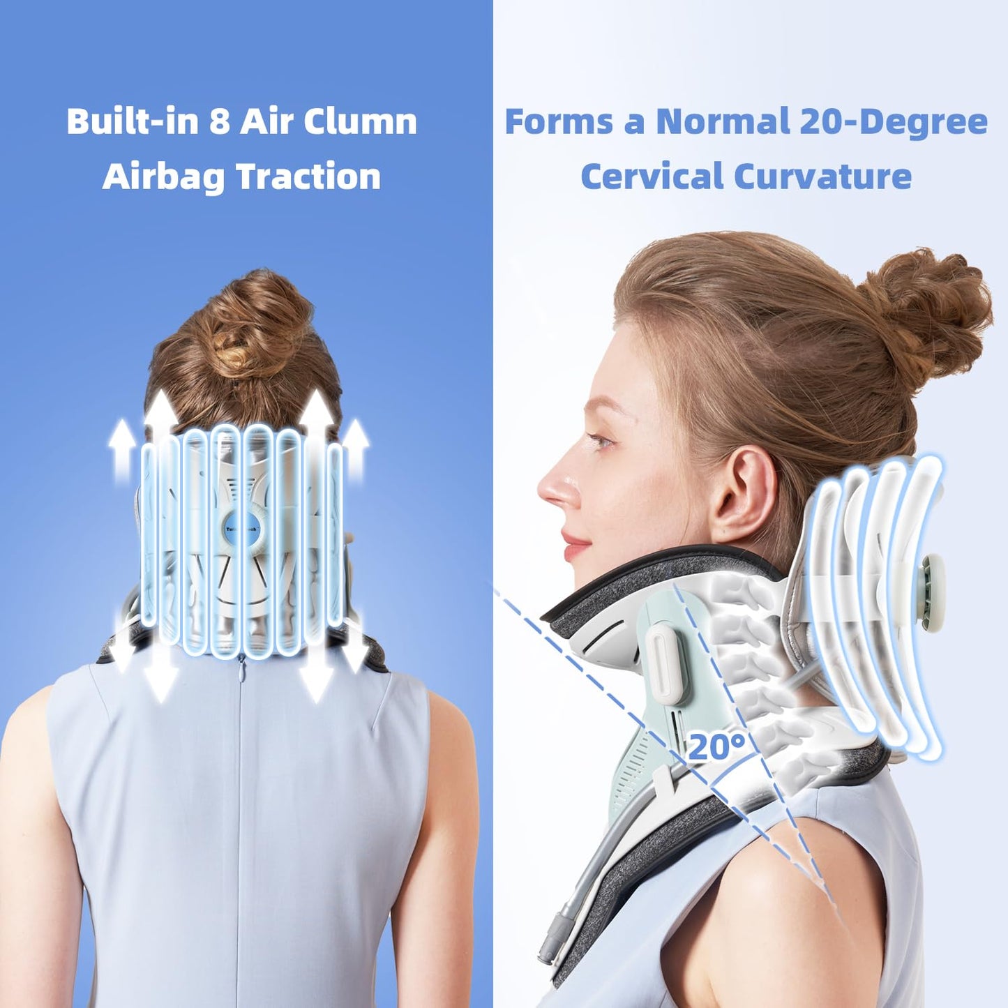Cervical Neck Traction Device, Adjustable Neck Traction for Neck Pain Relief, 3 Power Levels & 8 Airbag Support, Home Use Neck Stretcher Device, Ergonomic Design (Blue)