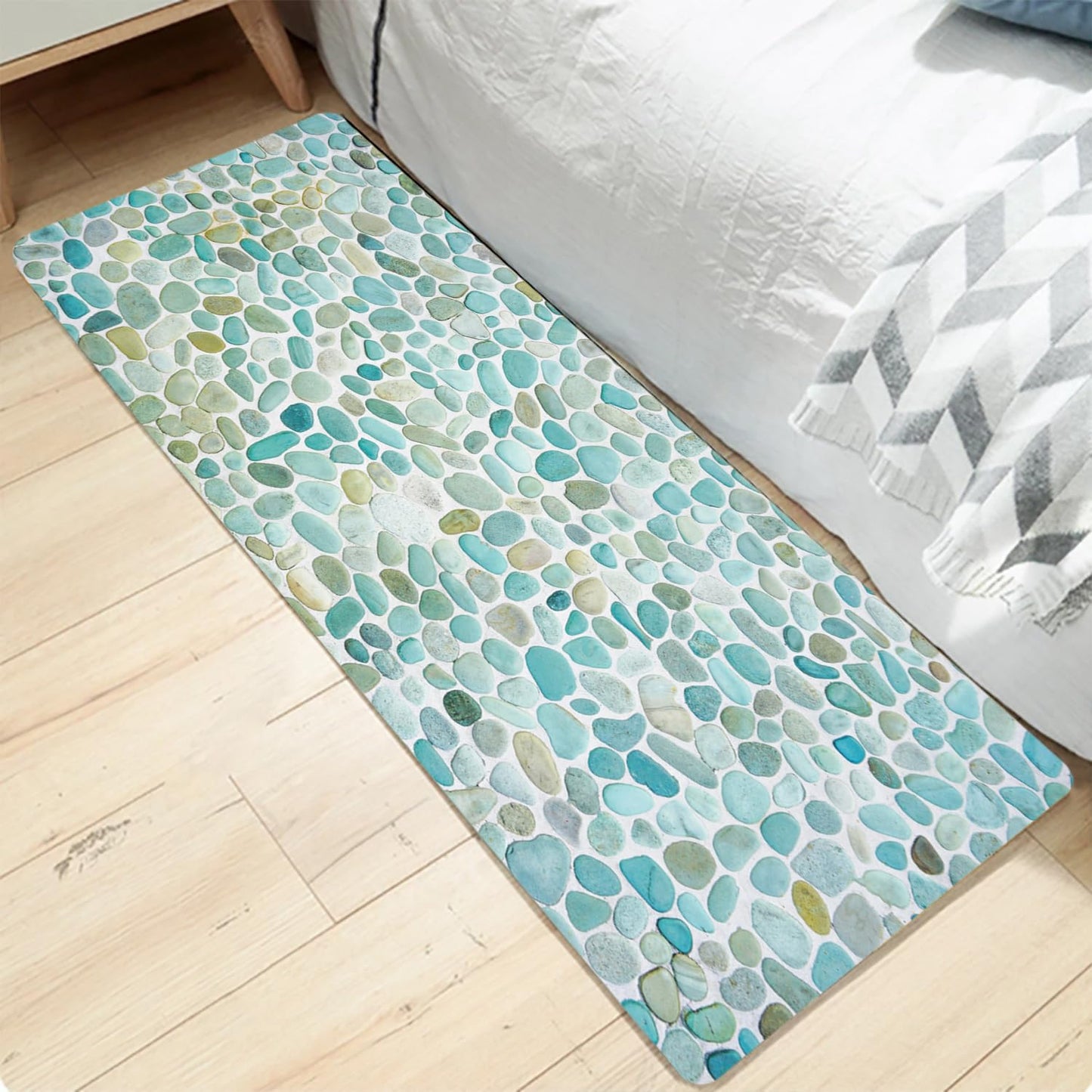 LYFANS Pebble Stone Memory Foam Bath Mat, Non-Slip Absorbent Flannel Bathroom Rug, Soft Quick Dry Shower Floor Mat for Tub, Kitchen, Bedroom (18"x47")