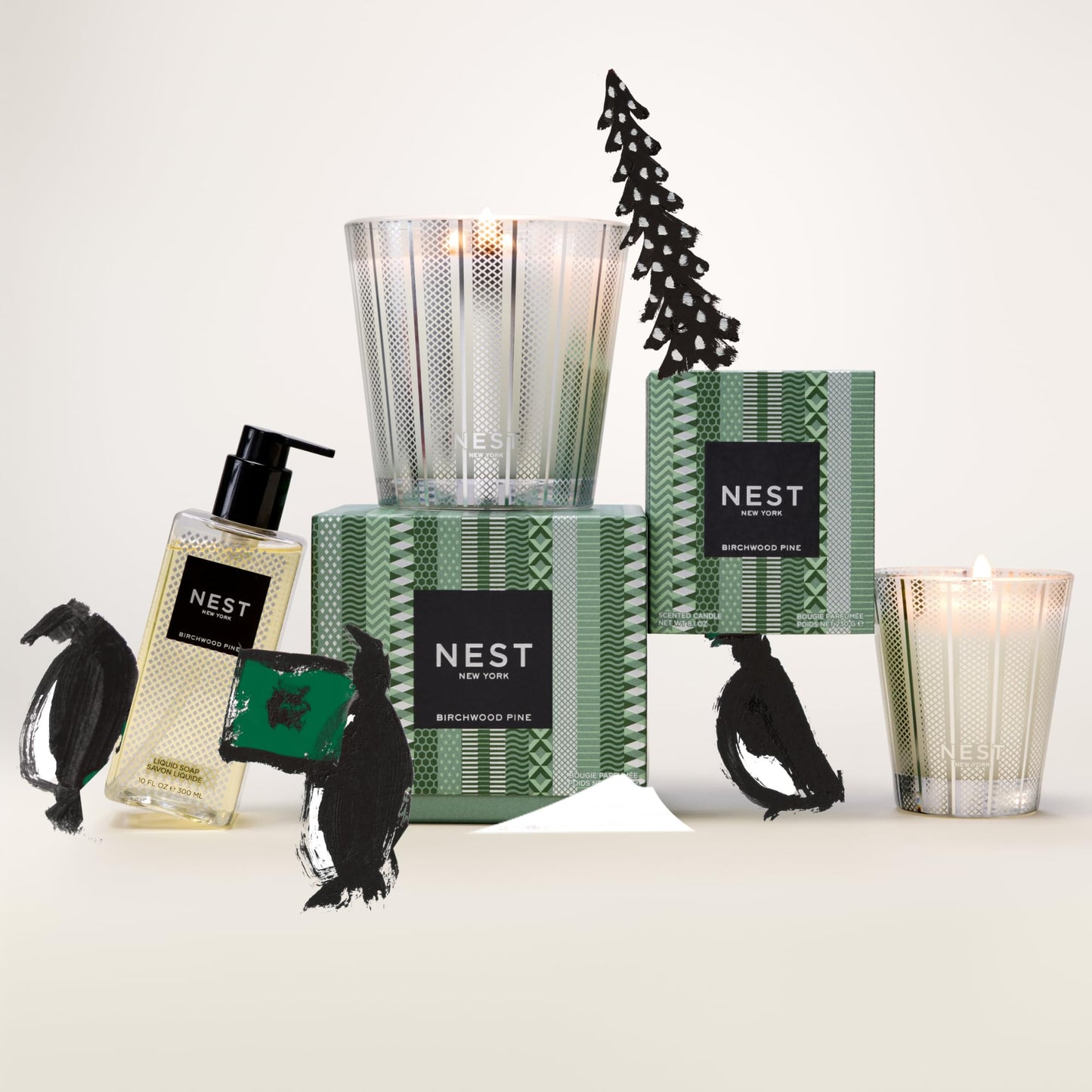 NEST New York Scented 3-Wick Christmas Tree Candle, Birchwood Pine - 21.2 oz - Up to 100-Hour Burn Time - Reusable Glass Vessel