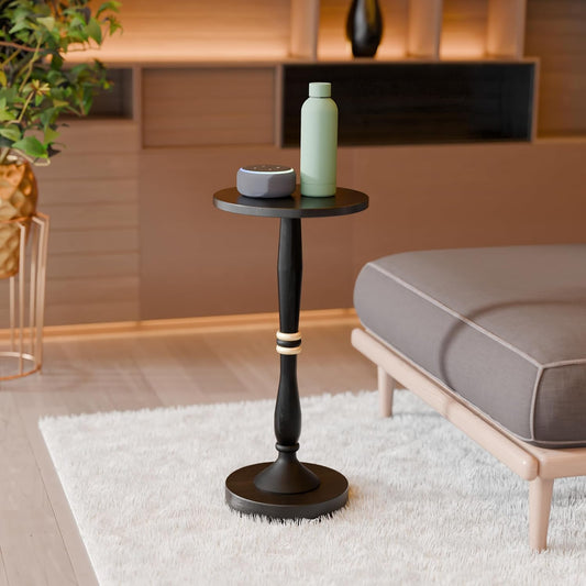Relso Sceptrum Solid Wood Black Side Table – 24" Tall Round End Table, Narrow Accent for Living Room or Bedroom, Plant Stand or Drink Table, Compact Pedestal Table for Small Spaces | Easy Assembly