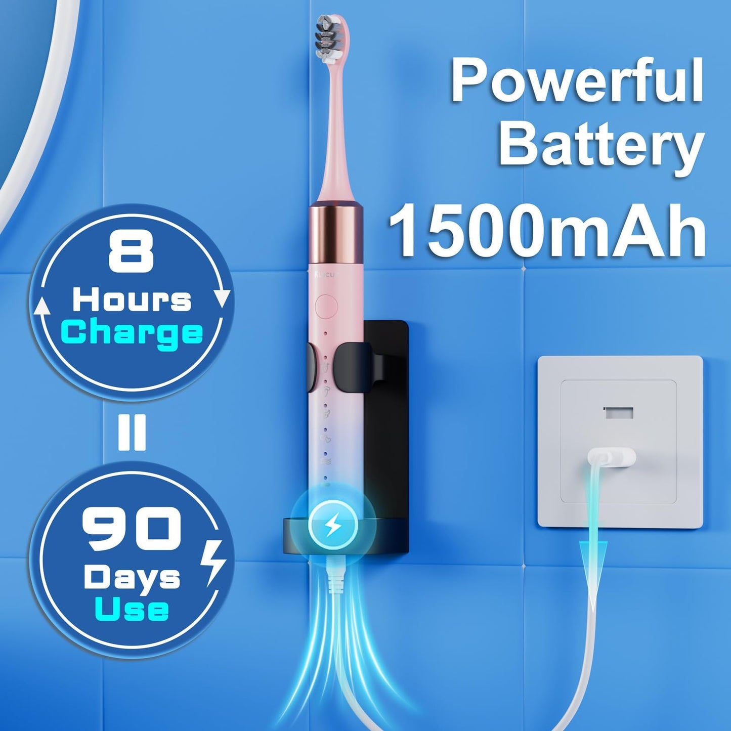 Sonic Electric Toothbrush for Adults and Kids, Comes with 10 Brush Heads & Travel Case, 5 Modes with 2 Minutes Built in Smart Timer, One Charge for 90 Days, 42,000 VPM Motor (Black)